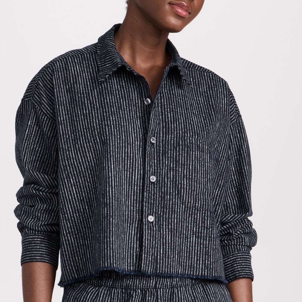 NSF Lyaunna Cut Off Shirt Sz S Small Black White Striped Cotton Crop Minimalist